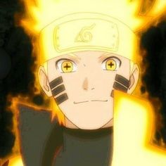 an anime character with yellow eyes is staring at the camera and has his head in flames