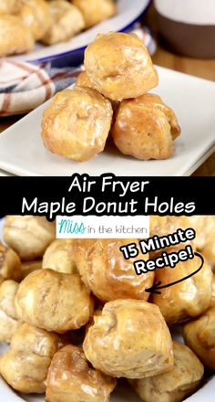 an image of maple donuts stacked on top of each other with the words maple donut holes below