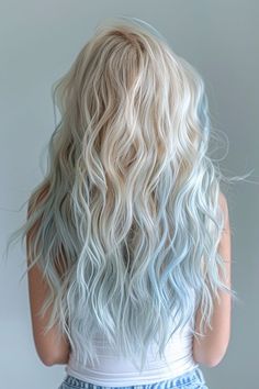 Blonde And Blue Hair, Holographic Hair, Blue Ombre Hair, Dip Dye Hair, Dyed Hair Inspiration, Pretty Hair Color, Hair Color Pink