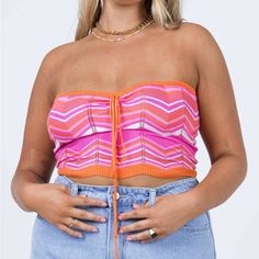 New With Tags Tube Top Trendy Pink Tops For Spring, Trendy Pink Tops For The Beach, Spring Beach Pink Top, Pink Top For Spring Beach Outing, Cute Pink Vacation Top, Cute Pink Tops For Vacation, Cute Pink Top For Vacation, Pink Tops For Spring Day Out, Pink Tops For A Day Out In Spring