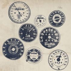 a bunch of different gauges and dials on a piece of paper