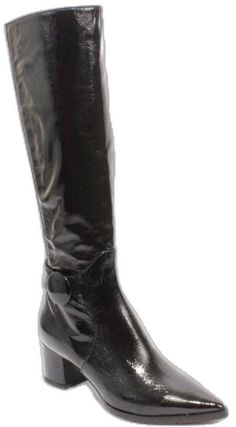 Elegant Shiny Black Evening Boots, Elegant Shiny Black Boots For Evening, Black Calf Leather Boots For Evening, Black Boots With Leather Lining For Evening, Elegant Black Boots With Leather Lining, Black Patent Leather Evening Boots, Black Patent Leather Boots For Evening, Black Leather Evening Boots, Mid High Boots