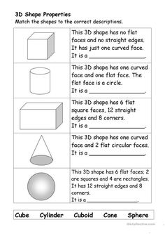 Solid Shapes Activities, Solid Shapes Worksheet, Shapes Worksheet For Grade 2, First Grade Reading Comprehension, Shapes Worksheets, Physics And Mathematics