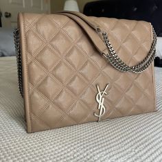 I Bought It In Australia. Authentic Love It As You See. Wonderful Condition. Plenty Of Space You Can Put Anything In The Bag. Designer Beige Bags With Palladium Hardware, Everyday Luxury Beige Crossbody Bag, Beige Bag With Dust Bag For Everyday Luxury, Beige Crossbody Bags For Everyday Luxury, Designer Beige Bags For Everyday Luxury, Luxury Beige Shoulder Bag For Everyday, Authentic Love, Quilted Shoulder Bag, Saint Laurent Bags