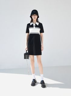 MO&Co. Women's Polo Collar Contrast Mini Dress Features : - Shirt dress silhouette- Relaxed fit and mini length- Contrast design, polo collar neckline Code: MBC1DRST17The back length of size S is 83cmMATERIALS & CARE Material: 81.2% Viscose 18.8% PolyesterGentle machine wash below 30°CDo not bleach, lay flat in the shadeDo not tumble dry, low ironMesh bags are washed separately, do not soakWash with neutral detergentNotice:1. Contrasting color part pad cloth ironing2. Dehydrate in time after was Polo Ootd Women, Polo Outfits For Women, Polo Outfit, Contrast Design, Ootd Women, Shift Mini Dress, Preppy Dresses, Dress Silhouette, Red Mini Dress