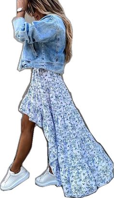 Boho Flowy Dress, Ruffle Long Skirt, Bohemian Style Skirts, Beach Skirts, Skirts Pattern, Fashion Draping, Ruffle Long Dress, Long Floral Skirt, Look Boho Chic