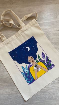 Fabric Painting On Bags, Painting Ideas On Canvas Bag, Canvas Bag Design Art, Painting Canvas Bags, Painting On Tote Bags, Painted Tote Bag Ideas, Tote Bag Art Design, Tote Bag Drawing, Tod Bag