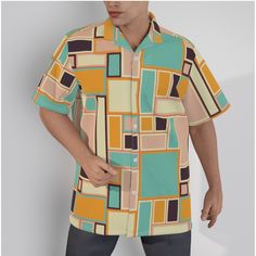 Retro Shirt Men, Hawaiian Shirt Men, Mod 60s Style Shirt, Geometric Shirt Men, 60s Inspired, Orange Turquoise Shirt Men, Vintage Style ShirtDesigned in California, Made to order overseasI designed this vintage-inspired mod 60s Hawaiian shirt in turquoise, pink, and orange geometric grid print and white buttons is a striking piece of clothing that channels the retro style of the 1960s. Made from high-quality polyester material, this shirt is lightweight, durable, and wrinkle-resistant. The shirt Retro Collared Short Sleeve Shirt With Graphic Print, Retro Short Sleeve Shirt With Retro Print, Green Casual Shirt With Retro Print, Casual Green Shirt With Retro Print, Retro Shirt With Camp Collar And Retro Print, Retro Green Collared Shirt, Retro Shirt With Geometric Pattern For Summer, Retro Summer Shirt With Geometric Pattern, Retro Short Sleeve Shirt With Camp Collar