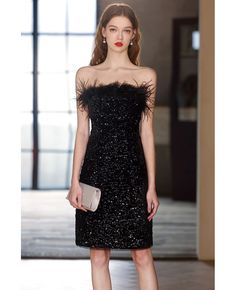 Get 10% off now! Buy strapless little black sequined short party dress with feathers at cheap price online. Free stable shipping and pro custom service since 2009. Dress With Feathers, Short Party Dress, Sequin Shorts, Lovely Dresses, Gorgeous Dresses, I Dress, Beautiful Dresses, Feathers, Nice Dresses