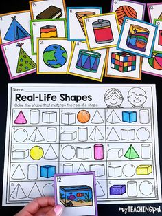 the real life shapes worksheet is shown with pictures of different shapes and colors