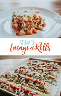 spinach lasagna rolls with sauce and cheese