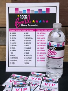 rock band name generator stickers and water bottle label with rockstark on it