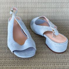 J Crew Slingback Sandals In Suede Misty Peri Light Blue Size 9 Brand New, Stickers On Soles (See Photos For Slight Darkness? On Suede) L5482 Color: Misty Peri (Light Blue) 1" Heel Suede Upper Leather Lining Man-Made Sole Open Toe Sling Back Style "A Breezy Open Toe, Comfortable Slingback And Wear-All-Day Heel In Pretty Pastelit's Like Warm Weather In Shoe Form." J Crew From No Pet No Smoke House Blue Slingback Pumps With Padded Heel For Spring, Blue Slingback Sandals For Spring Party, Light Blue Platform Sandals With Ankle Strap, Blue Ankle Strap Slingback Pumps With Padded Heel, Light Blue Ankle Strap Sandals With Platform, Blue Summer Party Slingback Sandals, Chic Light Blue Open Toe Heels, Chic Blue Slingback Pumps With Padded Heel, Blue Open Toe Slingback Sandals For Party