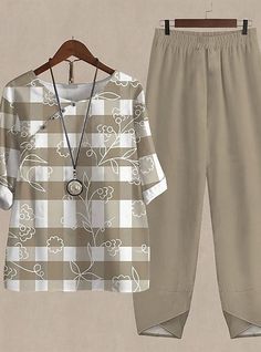 Feminine Skirt, Shirt Pant Set, Vintage Plaid, Outfits Casual, Look Casual, Women Set, Shirt And Pants, Outfit Casual, Casual Look