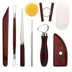 the tools needed to make a manicure set are shown in this image on a white background