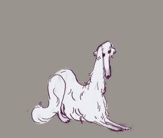 a drawing of a white dog laying on the ground with its head turned to the side