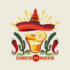 a cinco de mayo logo with an orange and a sombrero on top