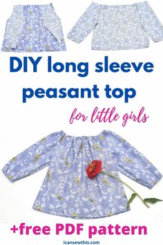 Peasant Blouse Pattern Free, Diy Chemise, Patterns For Toys, Peasant Top Pattern, Blouse Pattern Free, Peasant Blouses Pattern, Flared Blouse, Girls Dress Pattern Free, Peasant Dress Patterns