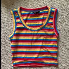 New And Never Worn Shein Colorful Striped Tank Top. Size Xs Colorful Tank Tops, Cute Multicolor Fitted Tank Top, Cheap 90s Style Striped Tops, Retro Tank Top, Striped Shirts, Fitted Multicolor Tank Top, Colorful Fits, Downtown Outfits Summer, Casual Multicolor Color Block Tank Top