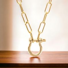 Elevate your style with our Thunderbolt Necklace. This exquisite piece features a luxurious gold or silver paperclip link chain, perfectly paired with a captivating Equestrian Horse Bit pendant. Channel elegance and sophistication with this intricate and timeless accessory. Available in Gold (18kt Gold Plated over Stainless Steel) and Silver (Stainless Steel) 18K PVD Gold/Silver Stainless Steel Chain 18" or 20" in Length Chain Links 7mm x 13mm Horse Bit measures 21 mm wide Water and Tarnish Resistant: Crafted to withstand everyday wear and tear Hypoallergenic: Made with high-quality materials and is safe for those with sensitive skin Luxury Chain Link Jewelry With Gold Clasp, Formal Chunky Chain Paperclip Necklace, Formal Paperclip Shape Chunky Chain Necklace, Minimalist Gold Necklace With Hooks And Links, Gold Paperclip Necklace With Hooks And Links, Gold-tone Jewelry As A Gift With Hook And Links, Classic Gold Jewelry For Work, Gold Metal Jewelry For Workwear, Elegant Chain Link Jewelry For Work