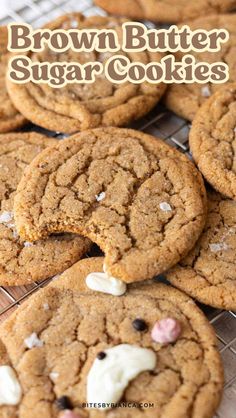 brown butter sugar cookies with marshmallows and chocolate chips on a cooling rack