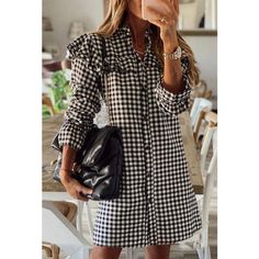 Black And White Plaid Button Down Shirt Dress - Absolutely Adorbs! New With Tags Plaid Tshirt Dress, Plaid Dress With Black Long Sleeve, Flannel And White Dress, Cheap Plaid Shirt Dress For Fall, Black And White Plaid Babydoll Dress, Black And White Gigham Dress Fall, Cheap Plaid Dresses For Workwear, Black And White Check Midi Dress, Shirt Dress Plaid