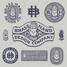 various logos and stickers on a piece of paper that says bras hand design company