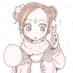 a drawing of a girl holding a cell phone in one hand and wearing a scarf on the other