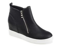 Journee Collection Pennelope High-Top Wedge Sneaker - Free Shipping | DSW High Top Wedge Sneakers, Black Wedge Sneakers, Pattern Shoes, Black Wedge, Athleisure Fashion, Wedge Sneakers, Black Wedges, Sporty Chic, Sneaker Wedge