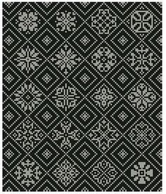 a black and white knitted pattern with different designs on the front, back and sides