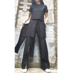 "Casual comfortable black set🤩 Extravagant designs and high quality fabrics. The item from the pictures is size S For more information feel free to ask questions. Material &Care Cotton textiles end Tull Machine wash 30oC Hand wash at low temperatures Do not machine dry Medium hot iron Sizing We make sizes from xs to 5xl as well as customized measures.So don't hesitate to contact us and make one for you. 🛫🎁Shipping🎁 🛬 STANDARD SHIPPING Europe : 6-8 business days USA&Canada : 8-10 bus Black Stretch Workwear Sets, Stretch Black Sets For Workwear, Chic Fitted Asymmetrical Sets, Gothic Black Bottoms With Asymmetrical Hem, Black Summer Sets With Pockets, Black Fitted Sets With Pockets, Black Summer Workwear Sets, Black Short Sleeve Workwear Sets, Black Short Sleeve Sets For Workwear