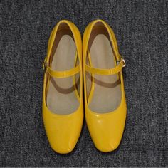 New Without Tags Size Eu 37 = Size 6yellow Mary Jane Shoes Black, Yellow Pumps, Mary Janes Shoes, Wedge Wedding Shoes, Leather Formal Shoes, Wedding Shoes Flats, Short Heels, Chunky Heel Pumps, Womens Mary Janes