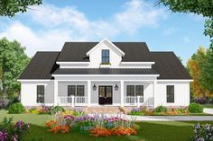 this is a computer rendering of the front view of a house with flowers around it