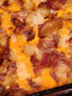 an easy smoked cheesy potatoes casserole with bacon