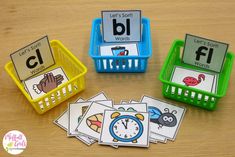 three baskets filled with different types of sight words