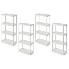 PRICES MAY VARY. Light-Duty 4-Tier Shelving: These organization and storage stands provide a versatile solution ideal for your kitchen pantry, garage, laundry room, or any room in your home that needs organizing Max-It Connectible Design: Interconnect these closet organizers with multiple units side by side for added storage space; Dimensions (L x W x H): 12 x 24 x 48 inches Solid Shelves: The shelving unit features 4 solid fixed-height plastic shelves that can hold up to 55 pounds per shelf, up to 220 pounds total; Great for laundry room organization, as a bathroom organizer, or even as a display shelf Long-Lasting Use: Constructed from durable plastic, these utility rack resists rusting, denting, and peeling; Garage shelving is easy to assemble with no tools required Create a Gracious Ho Plastic Shelving Units, Household Storage Containers, Storage Closet Shelving, Plastic Storage Shelves, Laundry White, Garage Shelving Units, Storage Unit Organization, Basement Organization, Garage Basement