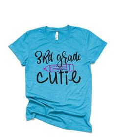 Glitter Third Grade Cutie | 3rd Grade Cutie | Back to School Shirt | 1st Day of School Shirt | Bella Canvas T-shirt | Youth or Adult PLEASE READ BEFORE ORDERING WE CANNOT RUSH ORDERS OR CREATE NEW DESIGNS DURING PEAK SEASON AUG - MAY. IF YOU NEED TO CANCEL PLEASE DO SO WITHIN 24HRS Please read full description before ordering we cannot be responsible for mistakes made by not reading the full description. ORDERING INSTRUCTIONS: 1. Select your Garment Size/Color Each size must be selected separate Cute Blue Screen Print Tops, Cute Slogan Tops For School, Cute Text Print Tops For School, Cute Crew Neck Top With Glitter Print, Cute Cotton T-shirt With Glitter Print, Cute Short Sleeve Shirt With Slogan, Pink Glitter Print Short Sleeve T-shirt, Pink Cotton T-shirt With Glitter Print, Pink Glitter Print Cotton T-shirt