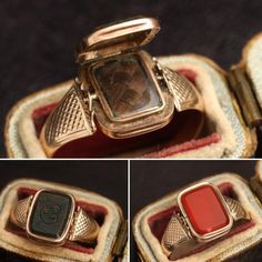 Victorian "ED" Bloodstone and Carnelian Swivel Locket Ring | Erica Weiner Pretty Shoulders, Intaglio Jewelry, Locket Ring, Victorian Ring, Antique Locket, Jewelry Board, Earring Trends, Victorian Rings, Braided Hair