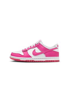 NIKE BIG KIDS DUNK LOW - LASER FUCHSIA NIKE Nike Shoes Girls, Preppy Shoes, Jordan Shoes Girls, All Nike Shoes, Cute Nike Shoes, Dunk High, Cute Nikes, Girly Shoes, Shoe Inspo