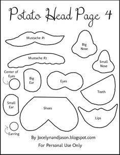 the potato head page 4 is shown in black and white, with instructions to make it