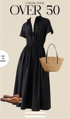 Over 50 Black Womens Fashion, Outfits For 50 Year Old Women, Styling Black Dress, Casual Dresses Outfits, Dresses 50s Style, Over 50 Dresses, Women Over 40 Fashion, Black Casual Dresses, Dress Shirt Outfit