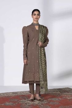 3 Piece - Embroidered Dobby Suit || SIGNATURE || SAPPHIRE in UK USA UAE online kapraye.com Tissue Dupatta, Three Piece, Hand Embroidered, 3 Piece, Sapphire, Trousers, Clothes Design, Clothes