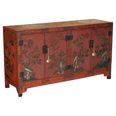 We are delighted to offer for sale this very nicely made, Chinese Chinoiserie floral painted and lacquered sideboard cupboard This is a very good-looking and decorative piece, it offers a great deal of cupboard storage and sits well in any setting. The colour is that of a faded soft red so it has an almost pinkish hew to it Condition wise, the finish looks nicely aged, we have cleaned waxed and polished it, there will be normal age and use related patina marks as you can see, please view the pic Chinese Chinoiserie, Lacquered Sideboard, Soft Red, Sideboard Furniture, Sideboard Storage, Cupboard Storage, Antique Design, Sideboard Cabinet, Sideboard Buffet