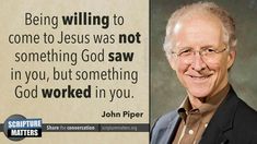 a man in a suit and tie next to a sign with an image of john piper