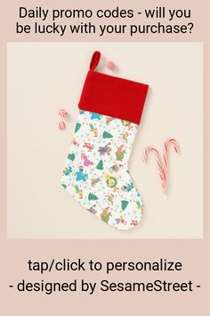 a christmas stocking with candy canes next to it and the text, daily promotion code