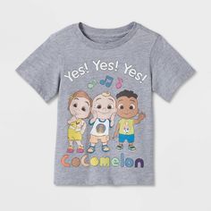 Whether your kid is dancing to the tunes of Cocomelon rhymes or just having fun at home with friends, they'll love showing off their love for the YouTube channel wearing this Cocomelon Short-Sleeve T-Shirt. This gray T-shirt for toddlers features the adorable characters JJ, Cody and Yoyo between the phrases "Yes! Yes! Yes!" and "Cocomelon" so they can rock their fandom. Tailored in a soft fabric blend for comfy wear, this short-sleeve tee also pairs nicely with shorts, jeans or any other bottoms Cocomelon Cartoon, Cartoon Svg, Comfy Wear, How To Show Love, Shorts Jeans, Boys Top, Toddler Sizes, Gray Tshirt, Casual Fits