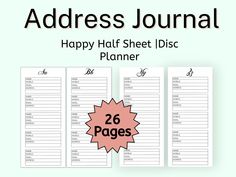 the happy half sheet diss planner is shown in three different sizes and has two pages to