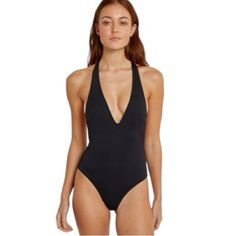 Zara Plunging Halter Top Swimsuit In Black. Size Xs & Medium. New With Tags. Plunging V Neck Front. Open Back With Halter Tie Closure At Back Of Neck. Chic Zara Swimwear, Zara One-piece Swimwear For Pool, Zara Beach Bodysuit With Lined Body, Elegant Zara Swimwear With Stretch, Chic Zara Swimwear With Lined Body, Zara Bodysuit For Beach With Lined Body, Chic Lined Zara Swimwear, Zara Summer V-neck Swimwear, Zara Solid Color Beachwear Swimwear