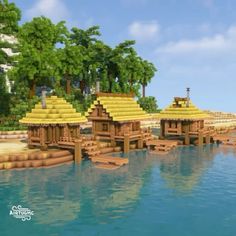 Cute Minecraft Beach Houses, Minecraft Vacation House, Minecraft Tropical Builds, Minecraft Bamboo Builds, Minecraft Tropical House, Minecraft Beach Hut, Bamboo Minecraft, Minecraft Beach House Ideas, Minecraft 1.20 Builds