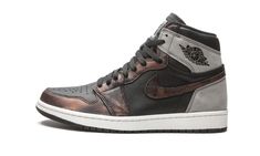 The Air Jordan 1 High OG “Patina” is a premium colorway of Michael Jordan’s first signature shoe that was released in March 2021.  Several indirect influences inform the look of the “Patina,” beginning with the grey nubuck overlays on the collar and heel which, combined with the supple black leather on the collar and mid-panel, call to mind the original “Shadow” Jordan 1.  The overlays on the forefoot, eyestay, and Swoosh are given an opulent bronzed patina finish that contrasts with the black l Shadow Outfit, Jordan Retro 10, Teal Nikes, Exclusive Sneakers, Jordan 1 High Og, Air Jordan 1 Retro High Og, Nike Dunk High, Air Jordan 1 Retro High, Nike Shox